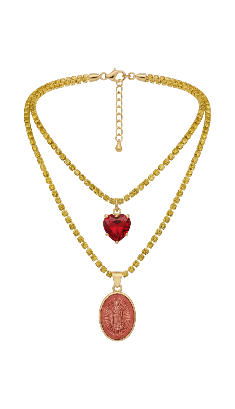 Virgen María + Heart (Red-Gold)